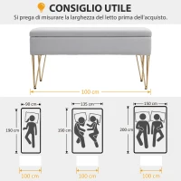 HOMCOM Panca Fondo Letto con Contenitore in Tessuto e Gambe in Acciaio, 100x40x49 cm, Grigio Chiaro(m-7)