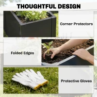 Outsunny Podwyższona grządka w kształcie litery L, odporna na warunki atmosferyczne, wykonana z ocynkowanej stali, 150 x 150 x 55 cm, czarna(m-6)