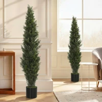 HOMCOM Set of 2 Decorative Artificial Plants Cypress in Weighted Pot, Fake Plant with 2035 Leaves, 150 cm(m-8)