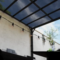 Outsunny 3 x 3 m Lean to Pergola with UPF 50+ Waterproof Polycarbonate Roof, Wall-Mounted or Free Standing Hardtop Roof Garden Metal Pergola Gazebo, Heavy Duty Outdoor Sun Shade, Dark Grey(m-8)