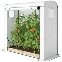 Outsunny Mini Greenhouse, Garden Tomato Growhouse with Roll-Up Door and 2 Mesh Windows, PE Cover, 200 x 75 x 188 cm, White(m-11)