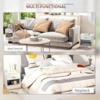 HOMCOM Set de 2 noptiere moderne din lemn cu sertar și raft deschis, 39x28x41 cm, alb(m-4)