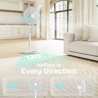 HOMCOM Wentylator stojący z pilotem i 12 prędkościami, wentylator podłogowy z regulowaną wysokością do sypialni, biały(m-6)