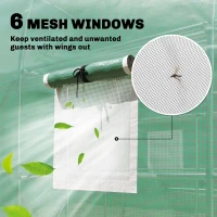 Outsunny Walk-in Greenhouse with Shelves, Polytunnel Greenhouse with Roll-Up Door, 6 Mesh Windows,198 x 275 x 191 cm, Green(m-8)