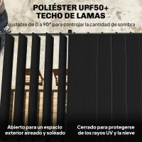 Outsunny Pérgola de Jardín 3x5,7 m con Techo de Lamas Ajustable a 90° Manivela Estructura de Aluminio UPF50+ Gris Oscuro(m-4)