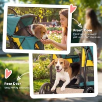 PawHut Składany wózek dla psa do 20 kg z poduszką, oknami z siatki, kieszenią tylną, 92 x 63 x 95 cm, ciemnozielony(m-7)