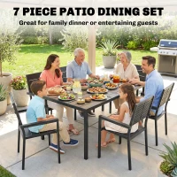 Outsunny 7 Pieces Outdoor Dining Set, Patio Table and Chairs for 6, Garden Dining Furniture Set with Slatted Tabletop(m-4)