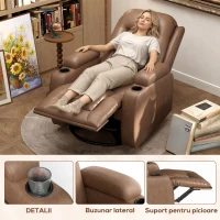 HOMCOM Fotoliu Relax Rabatabil cu Funcție de Masaj și Încălzire din Piele Ecologică cu 8 Puncte de Masaj, Maro(m-8)