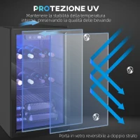 HOMCOM Cantinetta Vino Refrigerata 24 Bottiglie 68L Temperatura Regolabile 4-16℃ con Vetro Anti UV, Ripiani, Nera(m-8)
