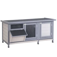 PawHut Jaula para Conejos con Techo Asfáltico Abatible Puertas con Pestillo Bandejas Extraíbles y Comedero 112x50x54 cm Gris(m-10)
