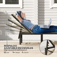 Outsunny Tumbona Reclinable de Jardín Exterior con Respaldo Ajustable en 4 Posiciones y Marco de Acero 166x60x84 cm Caqui(m-4)