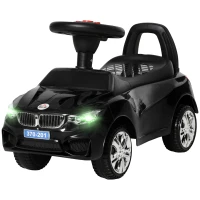 HOMCOM Coche Correpasillos para Niños de 18-36 Meses con Faros Música Bocina Volante Espacio de Almacenaje y Asa Negro(m-11)
