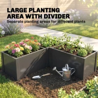 Outsunny Podwyższona grządka w kształcie litery L, odporna na warunki atmosferyczne, wykonana z ocynkowanej stali, 150 x 150 x 55 cm, czarna(m-4)
