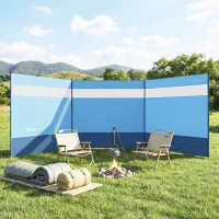 Outsunny Camping Windbreaker with Clear Windows, Carry Bag and Steel Poles, for Beach Caravan Campervan, 440 x 140cm, Blue(m-2)