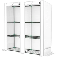 Outsunny Serra da Giardino con 2 Porte Avvolgibili, Scaffale a 3 Ripiani e Tasche Laterali, Bianco e Grigio(m-10)