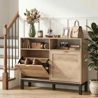 HOMCOM Shoe Cabinet with 2 Flip Drawers, Narrow Shoe Storage Top for Entryway Hallway, Walnut Brown(m-7)