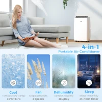 HOMCOM Portable Air Conditioner 12000 BTU, 4-in-1 Air Conditioning Unit, Dehumidifier, Cooling, Fan, Sleep Mode with 2 Speeds, Remote, LED Display, 24H Timer, Window Kit, Child Lock, 35m², Cream(m-4)