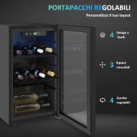 HOMCOM Cantinetta Vino Refrigerata 24 Bottiglie 68L Temperatura Regolabile 4-16℃ con Vetro Anti UV, Ripiani, Nera(m-6)