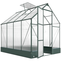 Outsunny Garden Walk-in Polycarbonate Greenhouse with Raised Garden Bed, Temperature Controlled Window, Aluminium Frame & Foundation, 6 x 8ft