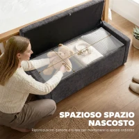 HOMCOM Cassapanca 142L Pouf Contenitore, Seduta Ampia Imbottita, in Lino, Capacità 200 kg, Grigio Scuro(m-4)