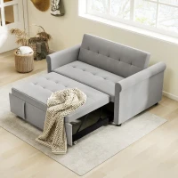 HOMCOM Two-Seater Velvet-Feel Sofa Bed - Grey(m-7)