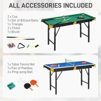 SPORTNOW Stół bilardowy 2w1, stół do tenisa stołowego, z akcesoriami, 140x63x80cm, Niebieski/Zielony(m-7)