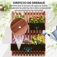 Outsunny Jardinera de Pared de Madera con Enrejado y 3 Macetas Móviles para Jardín Terraza Patio 60x16x80 cm Marrón(m-7)