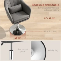 HOMCOM Swivel Linen Fabric Accent Chair for Living Room Contemporary Vanity Armchair with Adjustable Height Thick Cushion Lumbar Support Armrest for Bedroom Office Dark Grey(m-5)
