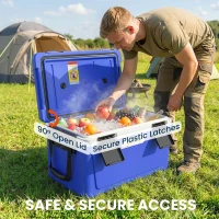 Outsunny 42.6L Insulated Cool Box, Lightweight Portable Ice Cooler with Handle, Lid and Drain Valve, Dark Blue(m-6)