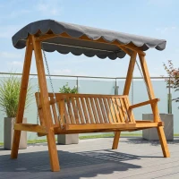 Outsunny 3 Seater Garden Swing Seat with Canopy, Wooden Swing Chair, Outdoor Hammock Bench for Balcony Patio Porch, Dark Grey(m-7)