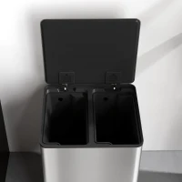 HOMCOM Bidone Immondizia a 2 Sezioni da 30L a Pedale con Coperchio Silenzioso, in Acciaio Inox e PP, 47.7x37.5x66.8 cm(m-9)