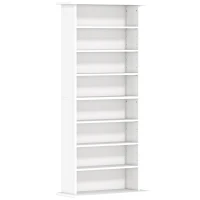 HOMCOM Estantería para CDs y DVDs Estrecha con 8 Compartimentos Estantes Ajustables 58x24x126,3 cm Blanco(m-1)