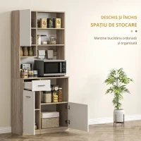 HOMCOM Bufet Înalt de Bucătărie cu Sertar, 3 Dulapuri și 4 Compartimente Deschise, 80x35x180 cm, Alb(m-7)