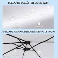 Outsunny Sombrilla Doble de Jardín 4,6x2,6 m con Manivela Manual Protección UV50+ Funda Resistente al Agua Blanco(m-6)