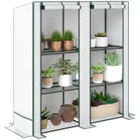 Outsunny Mini-Gewächshaus mit 3-Ebenen-Regal, Kunststoff-Abdeckung, UV-beständig, tragbar, Rolltür, 144 x 48 x 152 cm, Weiß(m-11)