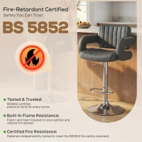 HOMCOM Bar Stools Adjustable Swivel Kitchen Chairs with Backrest Armrest Set of 2 PU Leather Grey(m-9)