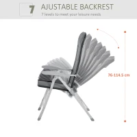 Outsunny Silla de Jardín Plegable Portátil de Aluminio con Respaldo Alto Ajustable en 8 Posiciones y Reposacabezas Acolchado para Exterior Terraza Camping 75x61,5x115 cm Gris(m-4)