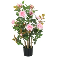 HOMCOM 90cm Artificial Rose Tree, Decorative Fake Plant with 344 Silk Leaves 17 Flowers for Outdoor Indoor Decor, Pink(m-10)