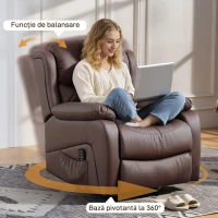 HOMCOM Fotoliu Relax Reclinabil cu 8 Puncte de Masaj, Încălzire și Suport pentru Picioare, 87x97x100 cm, Maro(m-6)
