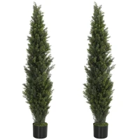 HOMCOM Set of 2 Decorative Artificial Plants Cypress in Weighted Pot, Fake Plant with 2035 Leaves, 150 cm(m-11)