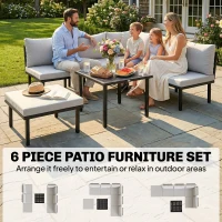 Outsunny Zestaw Mebli Ogrodowych 5-6 Osób Sofa Dwuosobowa, Krzesła, Narożnik, Stolik, Podnóżek(m-4)