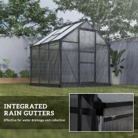 Outsunny 6 x 6ft Polycarbonate Greenhouse, Large Walk-In Green House with Slide Door and Window, Garden Plants Grow House with Aluminium Frame and Foundation, Grey(m-7)