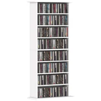 HOMCOM Rangements pour CD et DVD avec 8 compartiments et 6 étagères réglables, capacité max. 360 CD/185 DVD et Blu-ray, blanc(m-11)