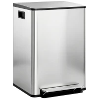 HOMCOM Coș de gunoi cu 2 compartimente de 30L cu pedală și capac silențios, din oțel inoxidabil și PP, 47.7x37.5x66.8 cm(m-1)