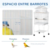 PawHut Jaula para Pájaros con Ruedas Jaula Grande con Soporte y Estante para Cacatúa ninfa Cotorra del Sol 50x49x137 cm Blanco(m-6)