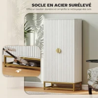 HOMCOM Armoire de cuisine meuble cuisine rangement avec 12 étagères à portes, étagères ajustables, 58x29x119,5cm, blanc(m-8)
