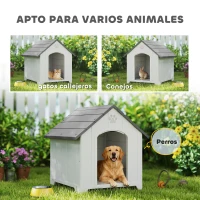 PawHut Caseta para Perros Exterior Casa para Perros Grandes de Plástico con 2 Ventanas Base Elevada Estacas Gris(m-8)