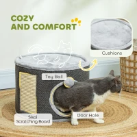 PawHut 30cm Cat Condo Barrel Tower, Small Cat Tree for Indoor Cats with Plush Platform, Toy Ball, Dark Grey(m-6)