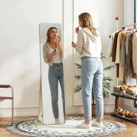 HOMCOM Miroir sur Pied et Mural rectangulaire dim. 37L x 43l x 156H cm bois naturel(m-8)