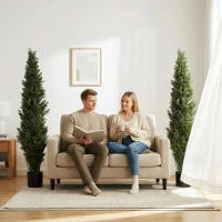 HOMCOM Set of 2 Decorative Artificial Plants Cypress in Weighted Pot, Fake Plant with 2035 Leaves, 150 cm(m-9)